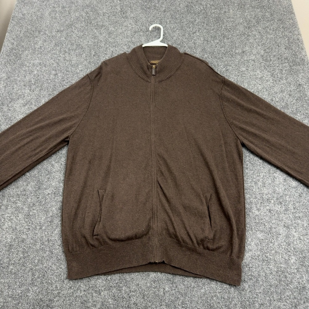 Sebastian Cooper Sweater Mens XXL Brown Cashmere Full Zip Mock Neck Classic